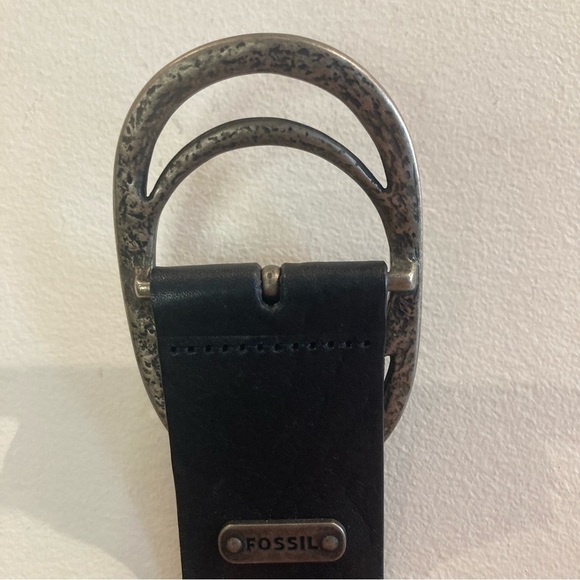 FOSSIL  Sz L Leather Silver Toned Double Style Buckle Rivet Belt - Picture 9 of 10
